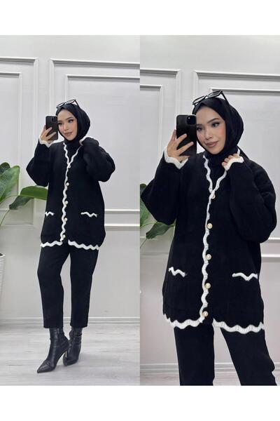 moda acar Women's Hair Cut Pocketed Knitwear Cardigan