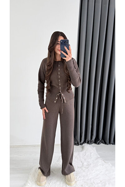 Sedaunlu Welma Brown Buttoned Knitwear Set