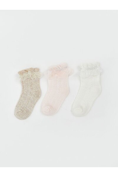 LC Waikiki Lace Detailed Baby Girl Socks 3-Piece Set
