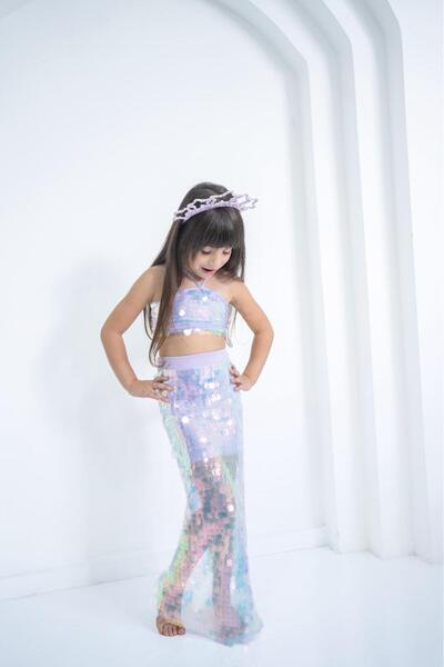 mon icone mermaid lila alt üst taç takım