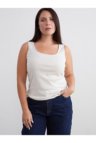 LC Waikiki Plus Size U-Neck Rhinestone Women's Tank Top