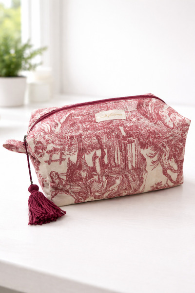 GİFTPİLLOWSS Fabric Burgundy Colored Makeup Bag