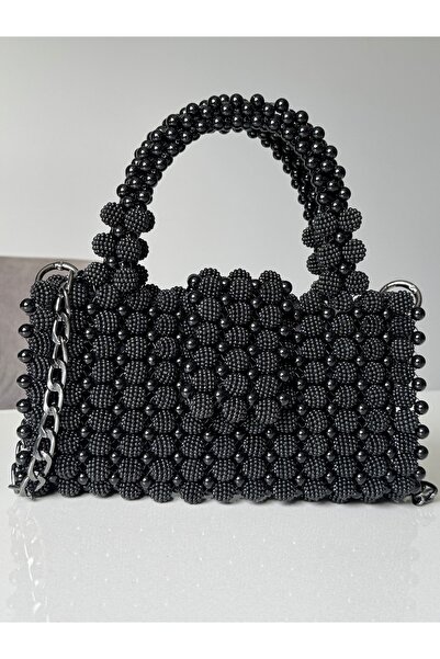 begüm jewelery SİYAH BÖĞÜRTLEN VE İNCİLERLE İŞLENMİŞ İÇİ ASTARLI KAPAĞI MIKNA...