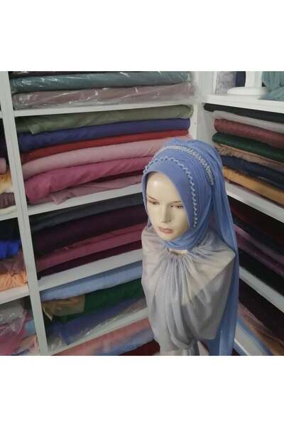 semahazırduvak bebe mavi simli işleme detaylı aksesuarlı model hazır türban h...