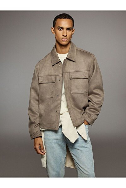 LC Waikiki Comfortable Fit Jacket Collar Suede Men's Coat