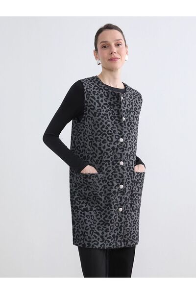 LC Waikiki Vestă de damă cu decolteu rotund și imprimeu leopard