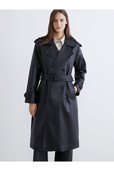 LC Waikiki Double-Breasted Yaka Women's Leather-Look Trench Coat