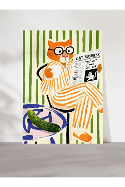 Sweetco Çerçevesiz Poster Wet Cat Food News – Kedi İllüstrasyon Duvar Posteri