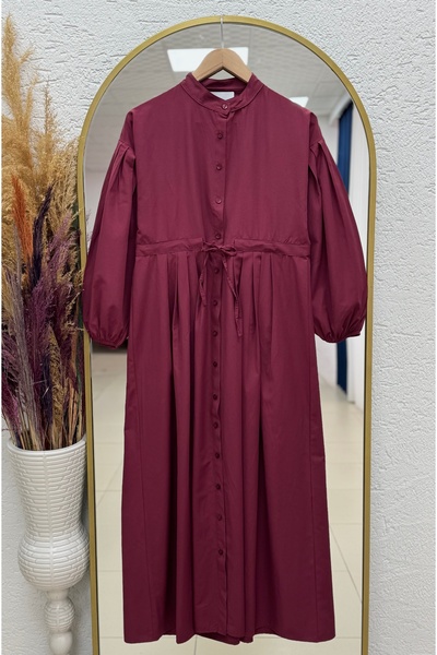 BENAHOLL Nurhan Buttoned Tunnel Poplin Dress-Na2415 Burgundy