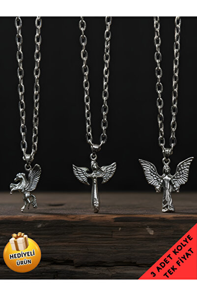 Piercing Market Steel & Silver 3 Lü Set Kombin Kolye İstiridye Deniz Kabuğu V...