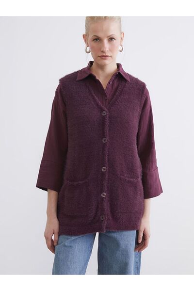 LC Waikiki Lcw Grace Plum V-Neck Women's Knitwear Vest