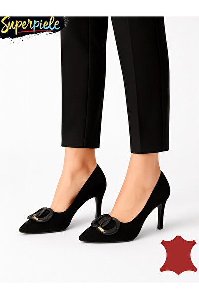 ANGEL BLUE Elegant women's shoes with a thin heel made of genuine leather wit...