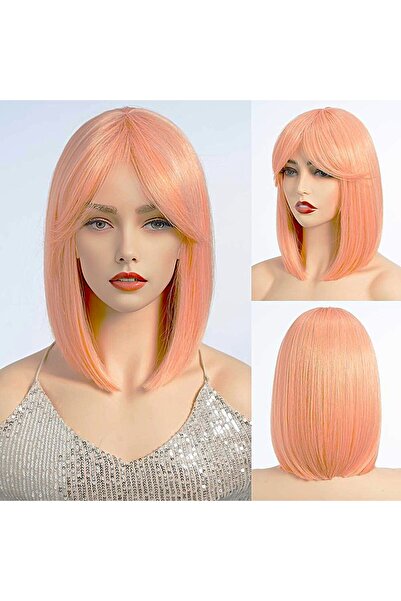animis beauty Salmon Pink Wig, Premium Synthetic Fiber with a Straight Bob Lo...