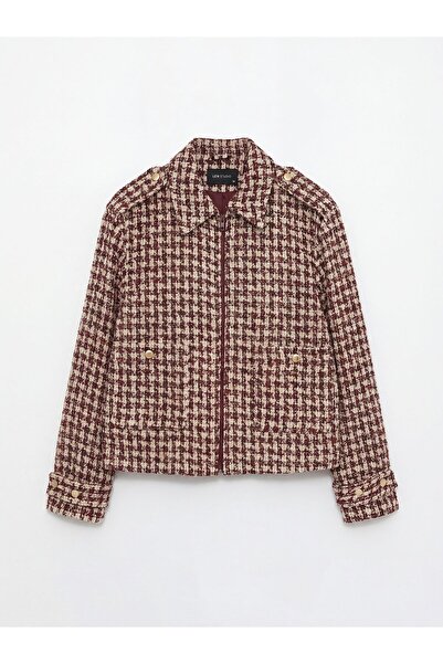 LC Waikiki Shirt Collar Plaid Women's Tweed Jacket