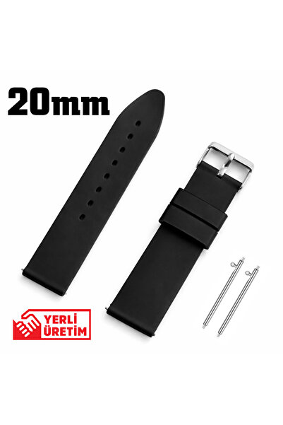 Saatse Black Silicone Watch Band Smart Pin Strap 20-22mm