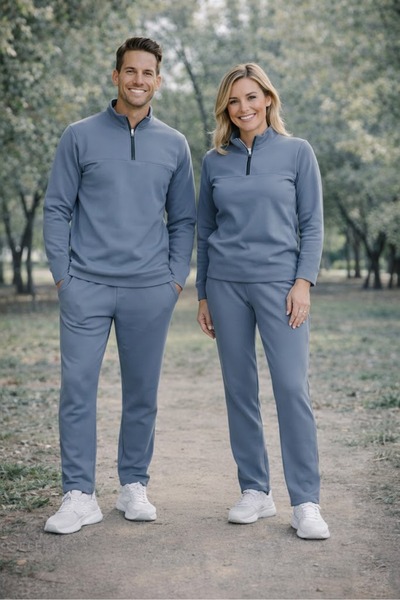 Z35 Scuba Kumaş Erkek Kadın Eşofman Takımı ANTRASİT GRİ Yarım Fermuarlı,Alt -...