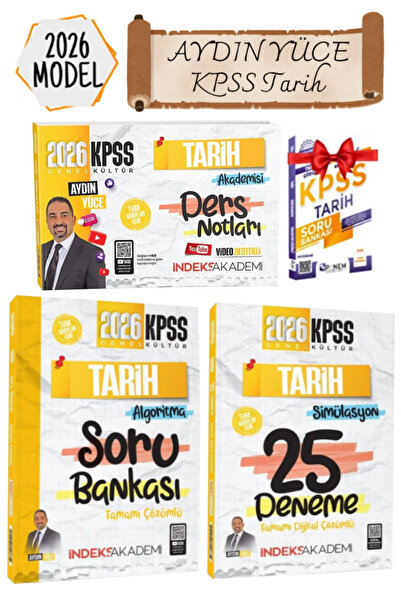 İndeks Akademi 2026 KPSS Aydın Yüce Tarih Ders Notları+Tamamı Çözümlü Soru Ba...