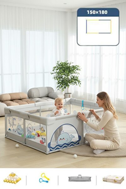 OEM Baby Playpen With Foldable Mat 150x180 Cm And 60 Balls, 2 Support Rings