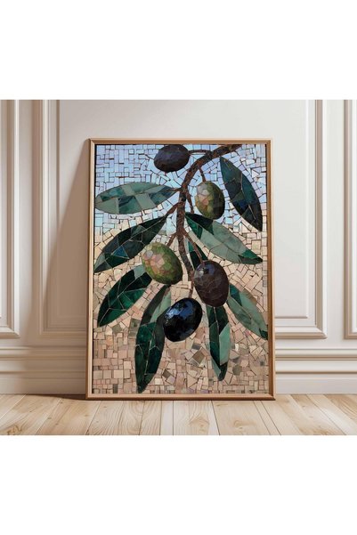 NinaStore Zeytin Dalı Mozaik Sanat Baskısı | Akdeniz Duvar Sanatı | Rustik Mu...