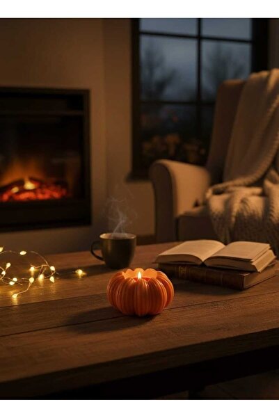 Helis Craft Dekoratif Modern Bal Kabağı Tasarımlı Tealight Mumluk - Turuncu