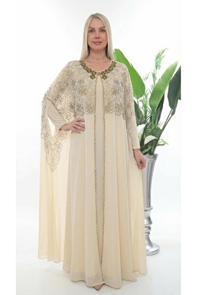 MİSS DİAMOND Stone Embellished Beige Hijab Abaya