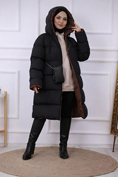 Avakado Women's Regular Fit Double Sided Long Puffer Coat