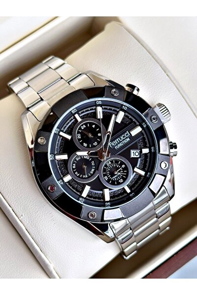 Ferrucci Functional Guaranteed Silver-Black Color Steel Cord Men's Wristwatch