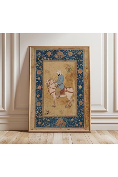 NinaStore Mughal Minyatür Atlı Sanat Baskısı, Antik Hint Resim Posteri, Mavi ...