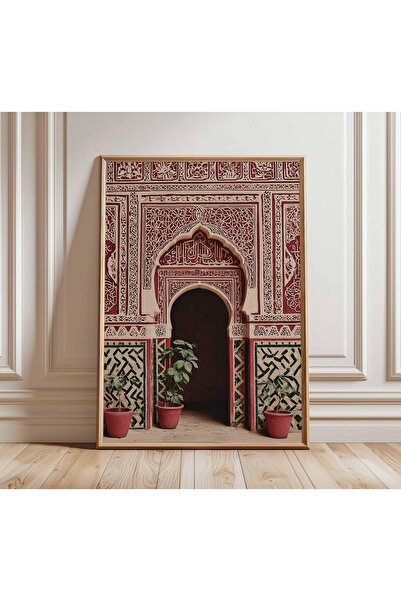 NinaStore Fas Kapısı Duvar Sanatı Baskısı İslami Mimari Poster Kırmızı Kemer ...