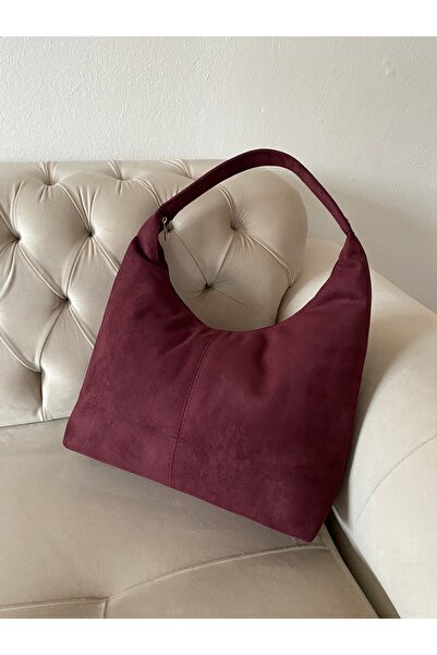 Marmara BORDO SÜET KADIN OMUZ ÇANTASI KAYMAZ ÇANTA GENİŞ HACİM