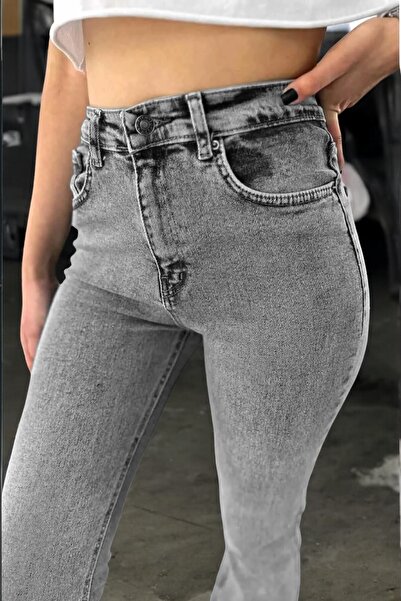 Livik Monstera Stretch Fabric Women's High Waist Denim Smoked Flared Denim Pants