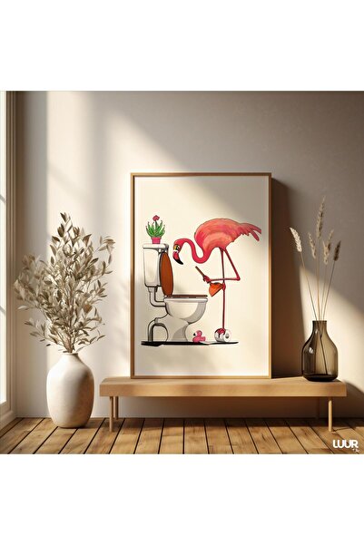 NinaStore Banyo Duvar Sanatı Baskısı Komik Flamingo Tuvalet Posteri Hayvan Te...
