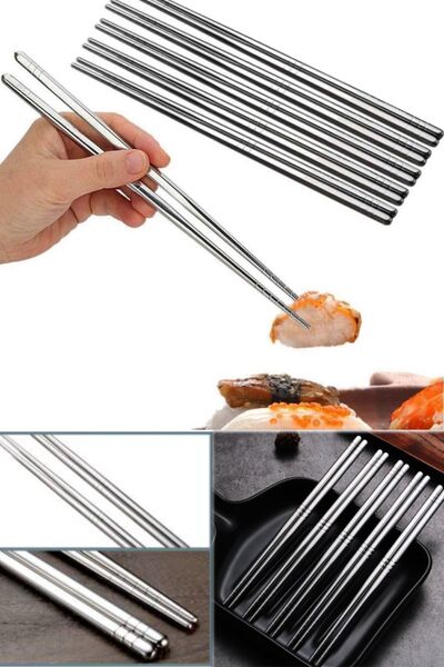 Munico Metal Chopstick Yapmaz Çelik Paslanmaz Çıta Yemek Çubuğu 5 Çift Çin Yı...