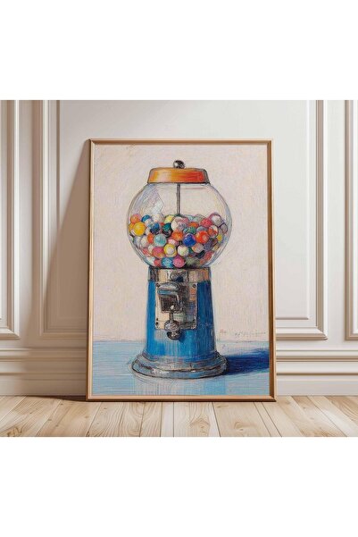 NinaStore Retro Sakız Makinesi Duvar Sanatı, Renkli Pop Art Baskı, Vintage Şe...
