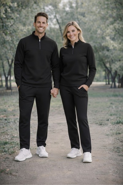 Z35 Scuba Kumaş Erkek Kadın Eşofman Takımı SİYAH Yarım Fermuarlı,Alt - Üst Ta...