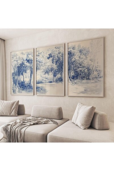 NinaStore Orman Manzarası Sanat Seti, 3 Parçalı Vintage Manzara Baskısı, Klas...