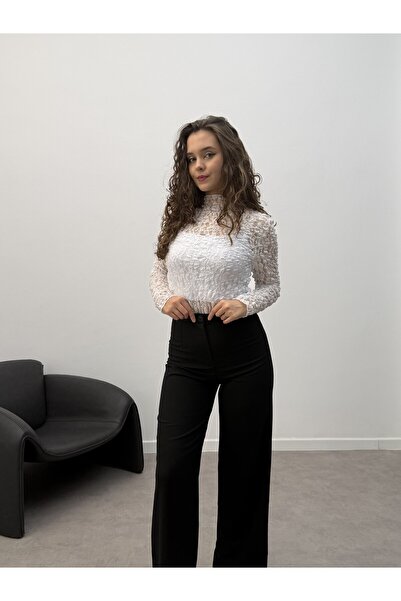 mfkeskin Dantel Crop Body-Beyaz