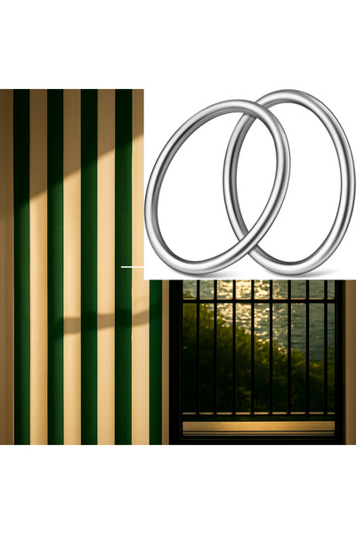 SHY TEKSTİL Ringed Green and White Striped Ringed Lace-Up Balcony Curtain En ...