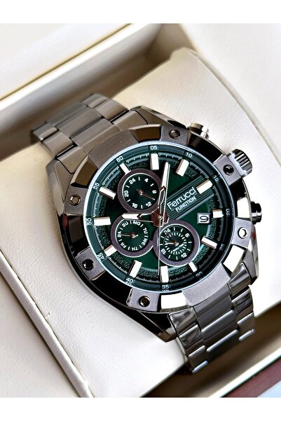 Ferrucci Functional Guaranteed Smoked-Green Color Steel Cord Men's Wristwatch