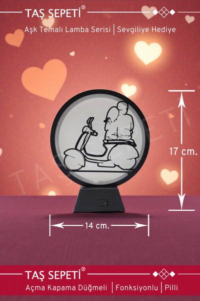 Sevgiliye Özel Hediye Scooter Üzerinde Romantik Aşıklar | Led Lamba | Pilli | Fonksiyonlu