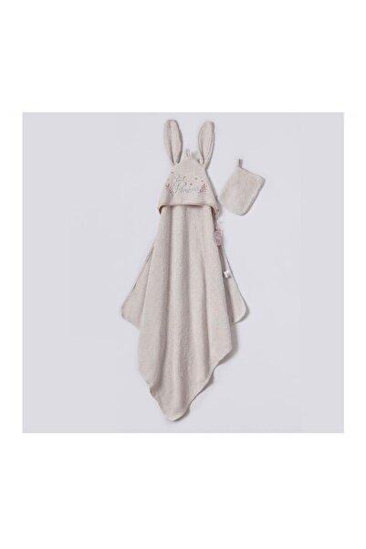 LİLİYUM Bebek Kapüşonlu Tavşan Kulaklı Banyo Havlusu & Kesesi – %100 Pamuk