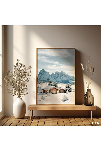 NinaStore Manzara Duvar Sanatı Kış Dağ Evi Baskısı Karlı Alp Manzarası Poster...