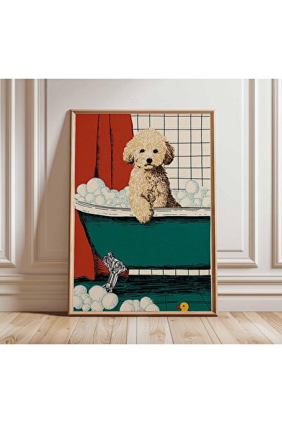 NinaStore Poodle Duvar Sanatı Baskısı Sevimli Köpek Posteri Küvet İllüstrasyo...