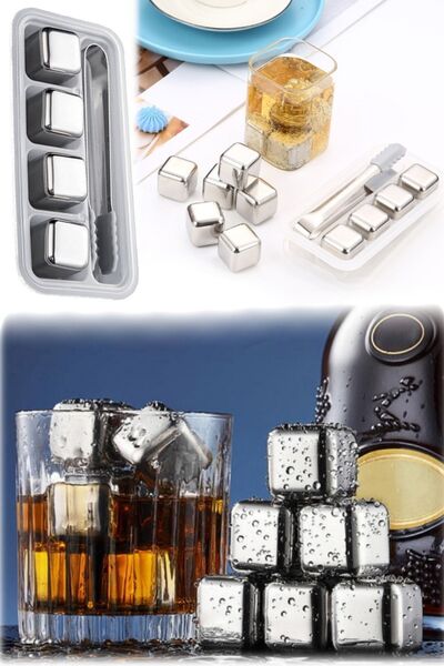 Munico Viski Buz Taşı Buz Şarap Taşı Yeniden Kullanılabilir Paslanmaz Çelik 4...