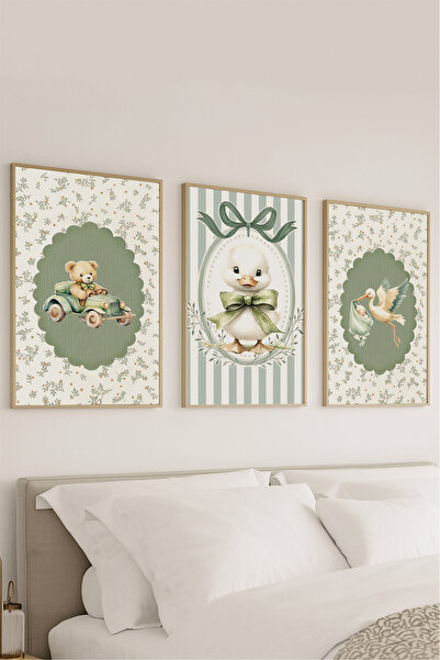 VOBA STORE ÜÇLÜ ÇOCUK ODASI HAYVAN TEMALI ÇERÇEVE GÖRÜNÜMLÜ DEKORATİF MDF TAB...