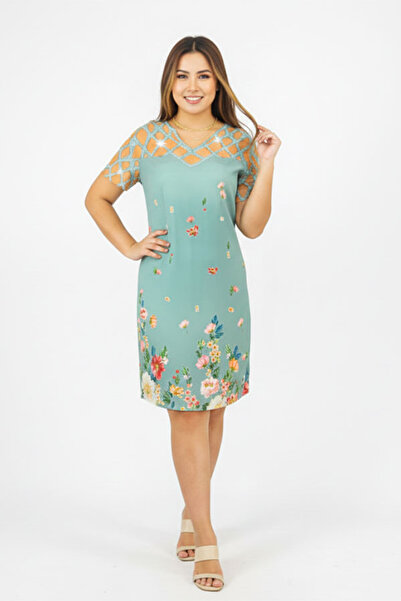 dorbe floral fake hollow detail pattern short sleeve a-line mini dress