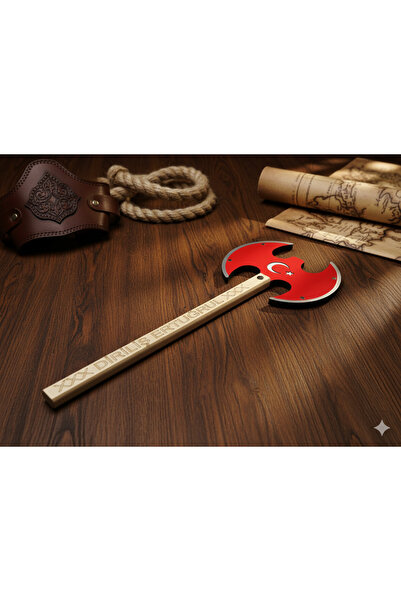 Altın express Diriliş Ertuğrul Ahşap Oyuncak Balta - Çift Taraflı Türk Bayrak...