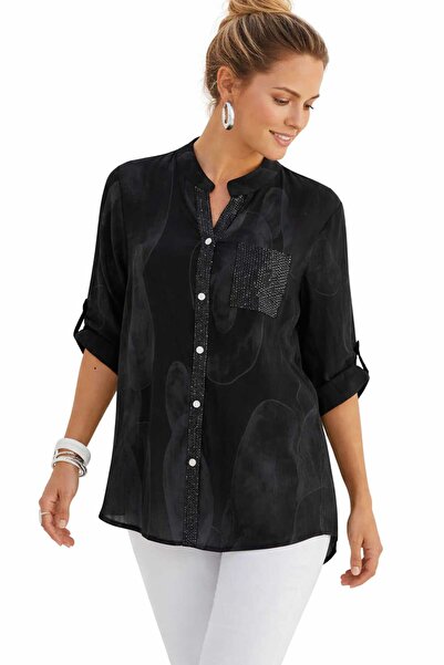 CES.İZ Cesiz İtalyan Pul Payet Detaylı Viskon Gömlek | Apoletli Uzun Kol Raha...