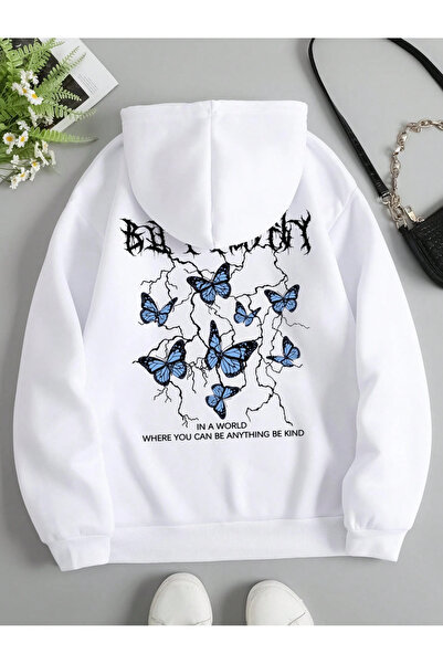 Marco Fresco Unisex Butterfly Blue Butterflies Digital Printed Oversize Hoode...