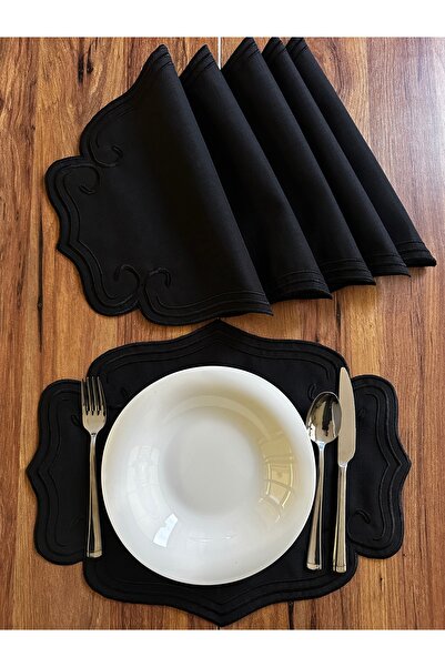 NURHAN HOME COLLECTION 6 bucăți Supla model Curly cu broderie neagră